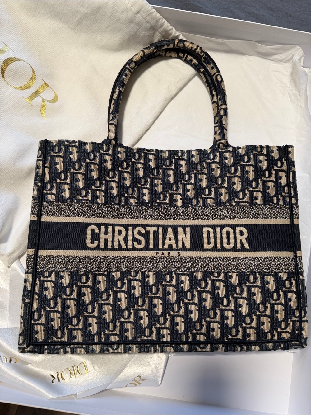 Authentic Dior Cream Tote Bag with Gold Logo Never Worn